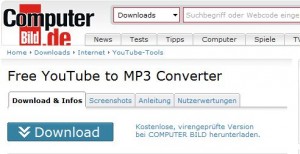 Computerbild - Free YouTube to MP3 Converter - Screenshot von der Webseite - Link im nebenstehenden Text