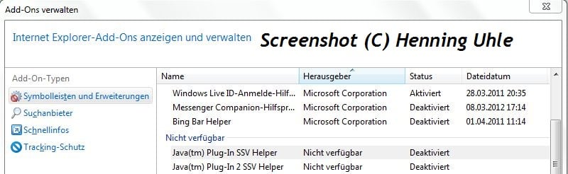 Deaktiviertes Java im Internet Explorer – Screenshot (C) Henning Uhle
