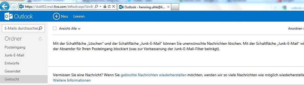 Outlook.com - Nach wie vor sind die Ordner vorhanden - links sieht alles bekannt aus - Screenshot