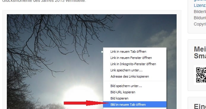 Per Rechtsklick ein Bild in einem neuen Tab aufrufen (Google Chrome) - Screenshot Henning Uhle
