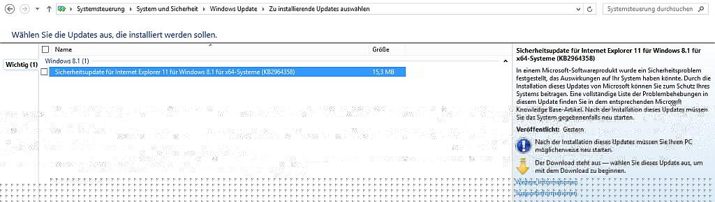 Wichtiges Sicherheitsupdate für Internet Explorer steht zur Verfügung - Screenshot Henning Uhle