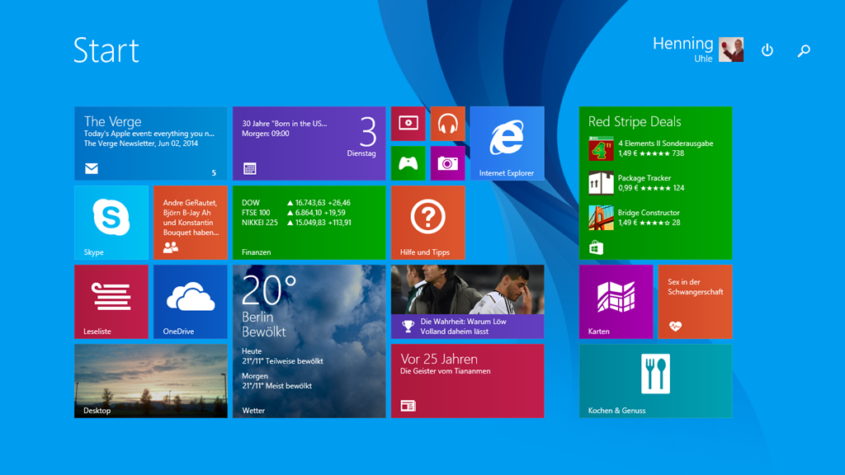 Kacheloberfläche bei Windows 8.1 - Screenshot Henning Uhle