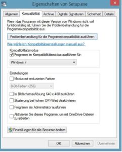 Kompatibiitätsmodus einschalten - Screenshot Henning Uhle