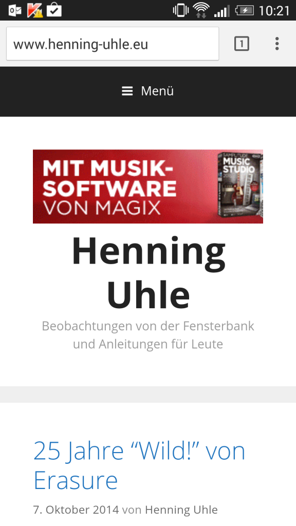 Mein Blog auf dem Smartphone - Screenshot Henning Uhle