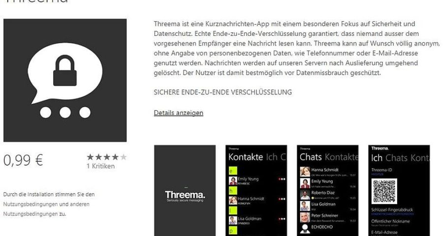 Threema für Windows Phone - Screenshot bei WindowsPhone.com