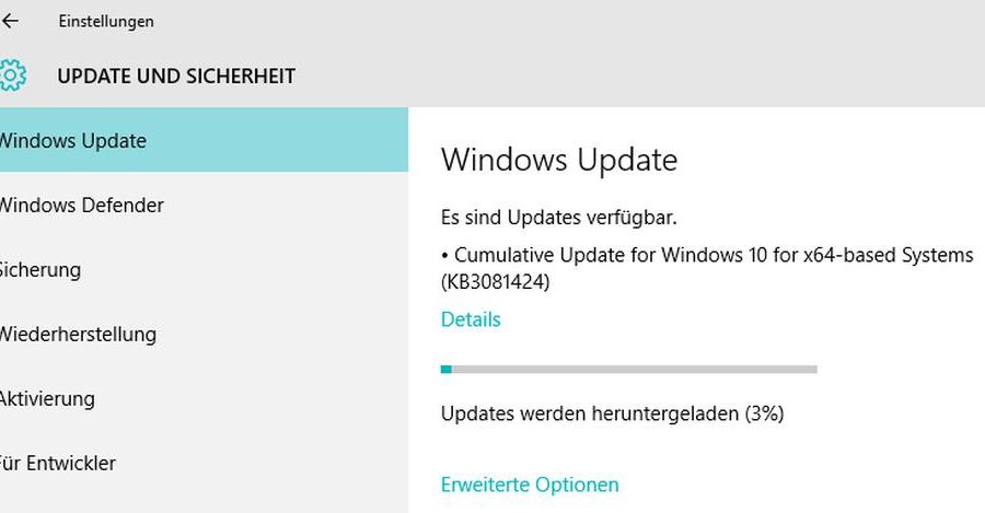 Windows 10 - Wichtiges Update KB3081424