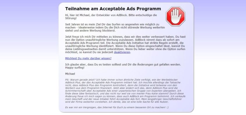 Acceptable Ads - Screenshot von AdBlock