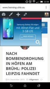 Blogartikel auf dem Smartphone mit störender Werbung