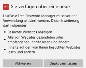 LastPass im Microsoft Edge aktivieren