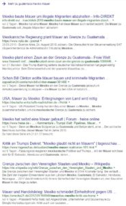 Screenshot aus der Google-Suche zum Thema "Mexiko Guatemala Mauer"