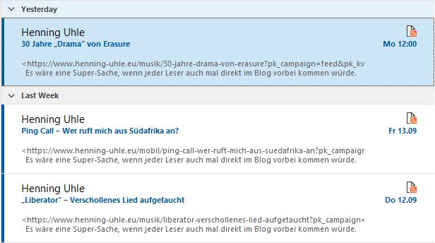 Mein RSS-Feed in Outlook