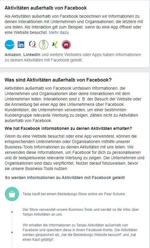 Hier sind die Facebook-Aktivitäten außerhalb der Plattform erklärt