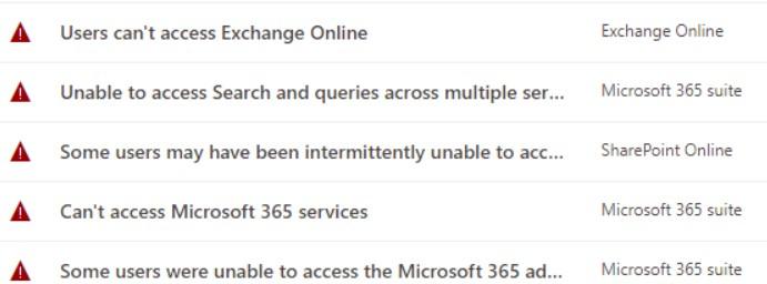 Die letzten Fehler aus der so genannten "Service Health" im Microsoft 365 Admin Center