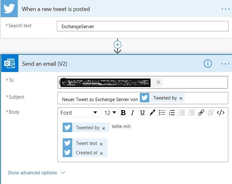 PowerAutomate schickt mir eine Email, wenn Tweets zum "ExchangeServer" gesendet werden