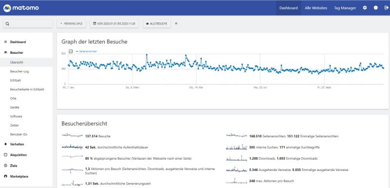 Die Statistik nach dem Update-Fehler zu Matomo 4.0.1