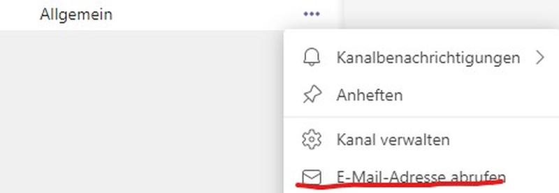 Jeder Teams Channel hat seine Mail-Adresse