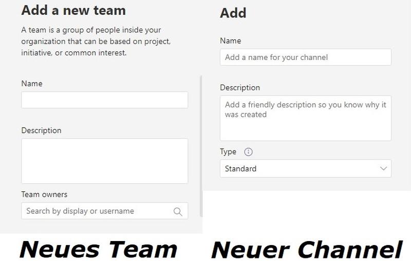 Ein neues Team samt Teams Channel ist schnell definiert