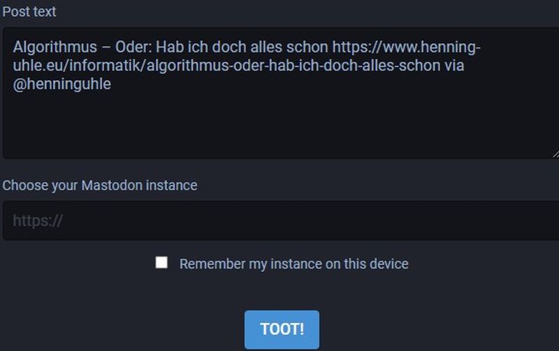 Trag die Instanz ein und drücke auf "Toot"